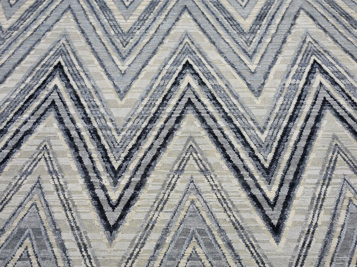 14'1" x 18'1" New Hand Knotted Grey Wool & Silk Rectangle Oriental Rug - MOA10266488