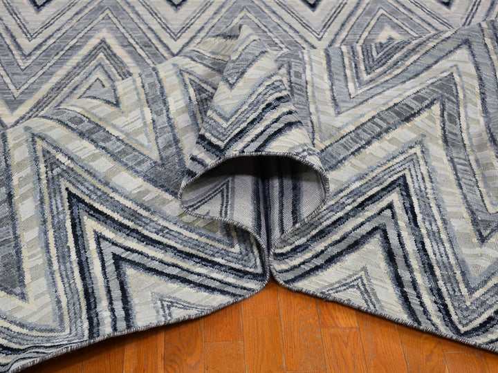 14'1" x 18'1" New Hand Knotted Grey Wool & Silk Rectangle Oriental Rug - MOA10266488