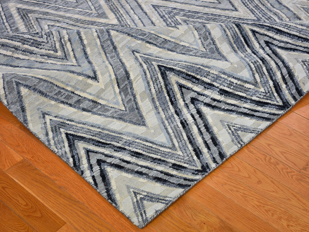 14'1" x 18'1" New Hand Knotted Grey Wool & Silk Rectangle Oriental Rug - MOA10266488
