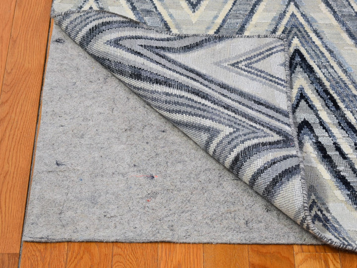 14'1" x 18'1" New Hand Knotted Grey Wool & Silk Rectangle Oriental Rug - MOA10266488