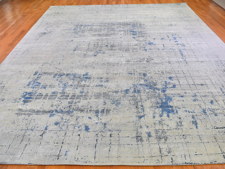 12'0" x 15'1" New Hand Knotted Ivory Wool & Silk Rectangle Oriental Rug - MOA10266489