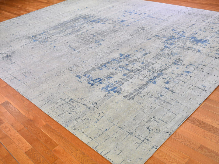 12'0" x 15'1" New Hand Knotted Ivory Wool & Silk Rectangle Oriental Rug - MOA10266489