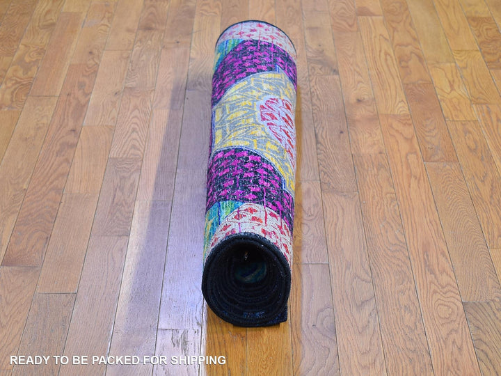 4'1" x 10'4" New Hand Knotted Yellow Wool & Silk Runner Oriental Rug - MOA10266494