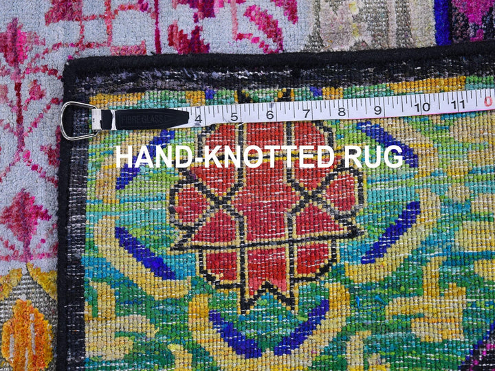 4'1" x 10'4" New Hand Knotted Yellow Wool & Silk Runner Oriental Rug - MOA10266494