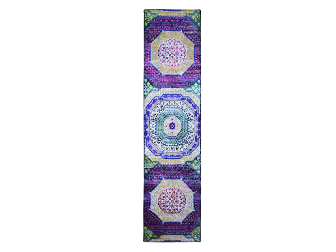 2'6" x 10'4" New Hand Knotted Yellow Wool & Silk Runner Oriental Rug - MOA10266496