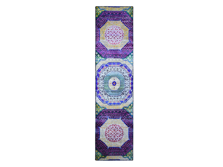 2'6" x 10'4" New Hand Knotted Yellow Wool & Silk Runner Oriental Rug - MOA10266496