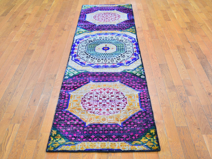 2'6" x 10'4" New Hand Knotted Yellow Wool & Silk Runner Oriental Rug - MOA10266496