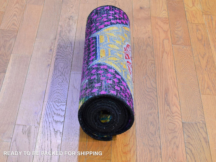 2'6" x 10'4" New Hand Knotted Yellow Wool & Silk Runner Oriental Rug - MOA10266496