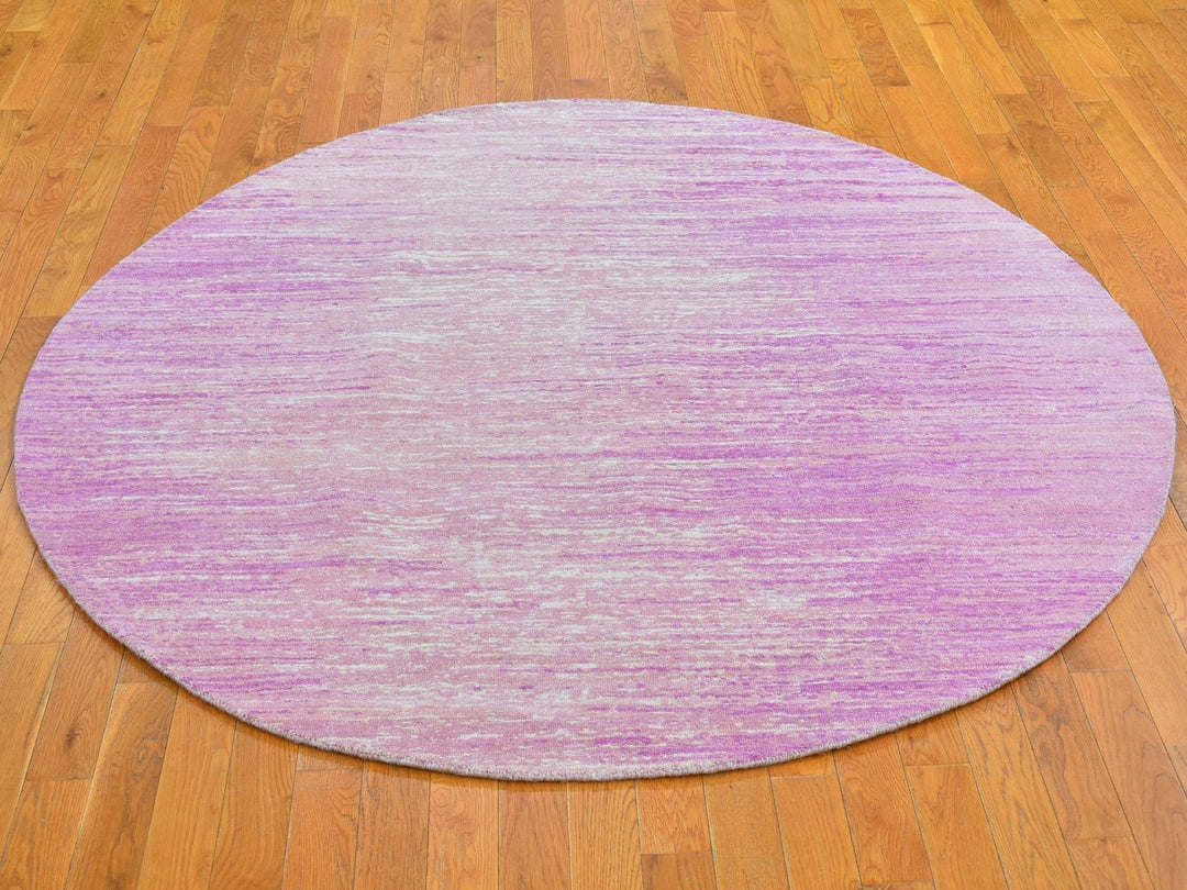 6'0" x 6'0" New Hand Knotted Pink Wool Round Oriental Rug - MOA10266499