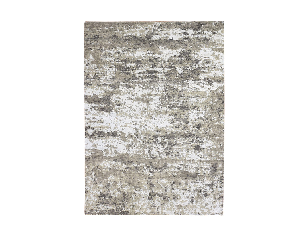 4'1" x 6'0" New Hand Knotted Grey Wool & Silk Rectangle Oriental Rug - MOA10266501