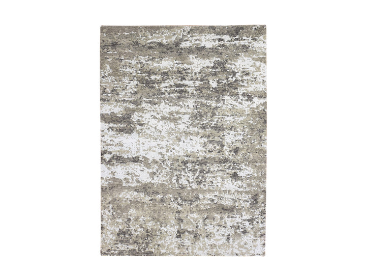 4'1" x 6'0" New Hand Knotted Grey Wool & Silk Rectangle Oriental Rug - MOA10266501