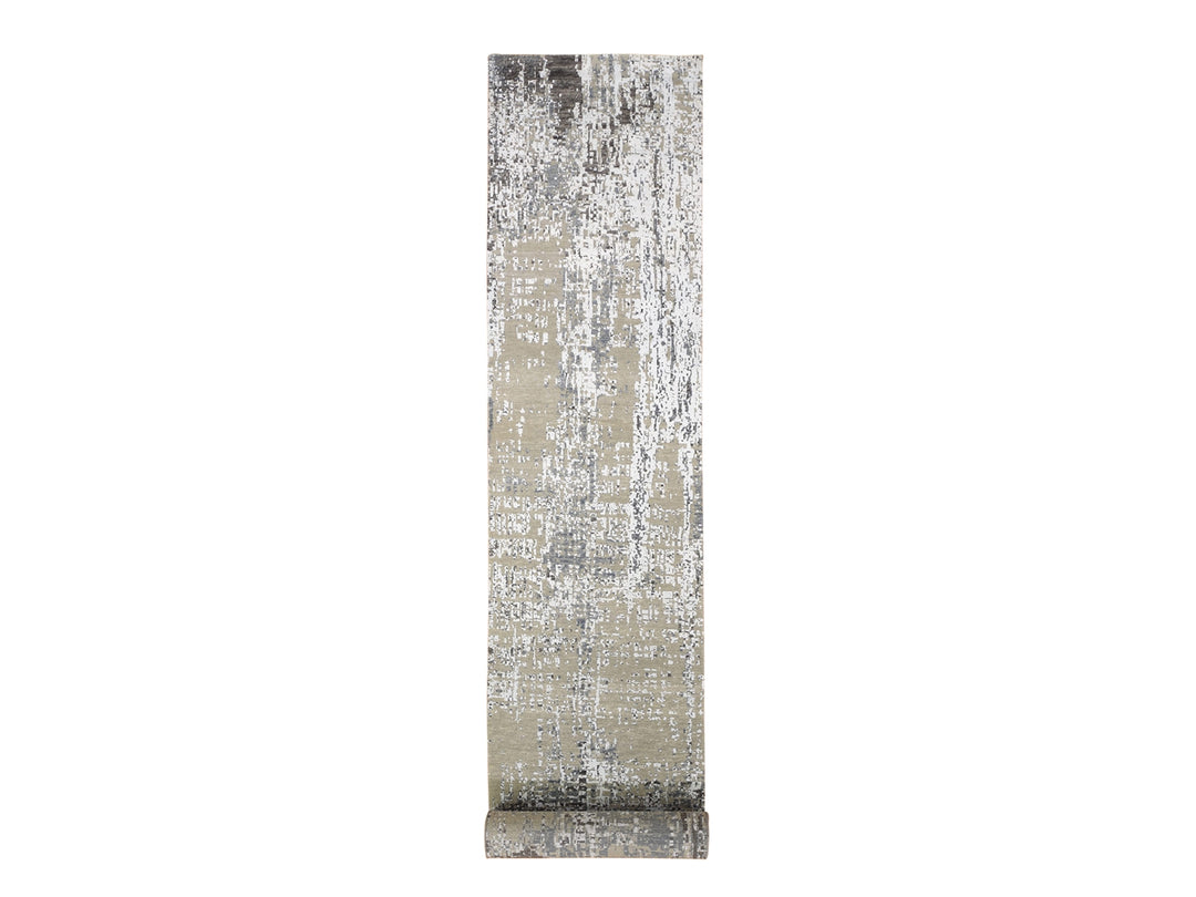 2'6" x 12'0" New Hand Knotted Grey Wool Runner Oriental Rug - MOA10266503