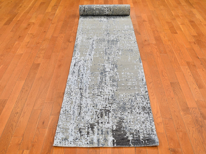 2'6" x 12'0" New Hand Knotted Grey Wool Runner Oriental Rug - MOA10266503