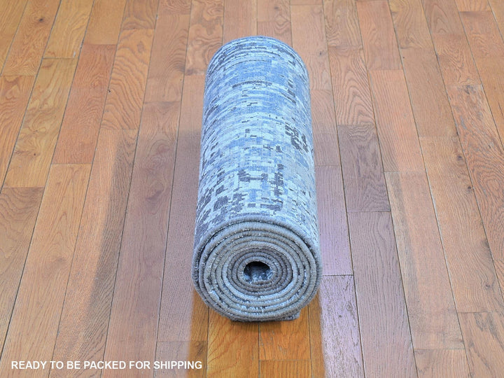 2'6" x 12'0" New Hand Knotted Grey Wool Runner Oriental Rug - MOA10266503