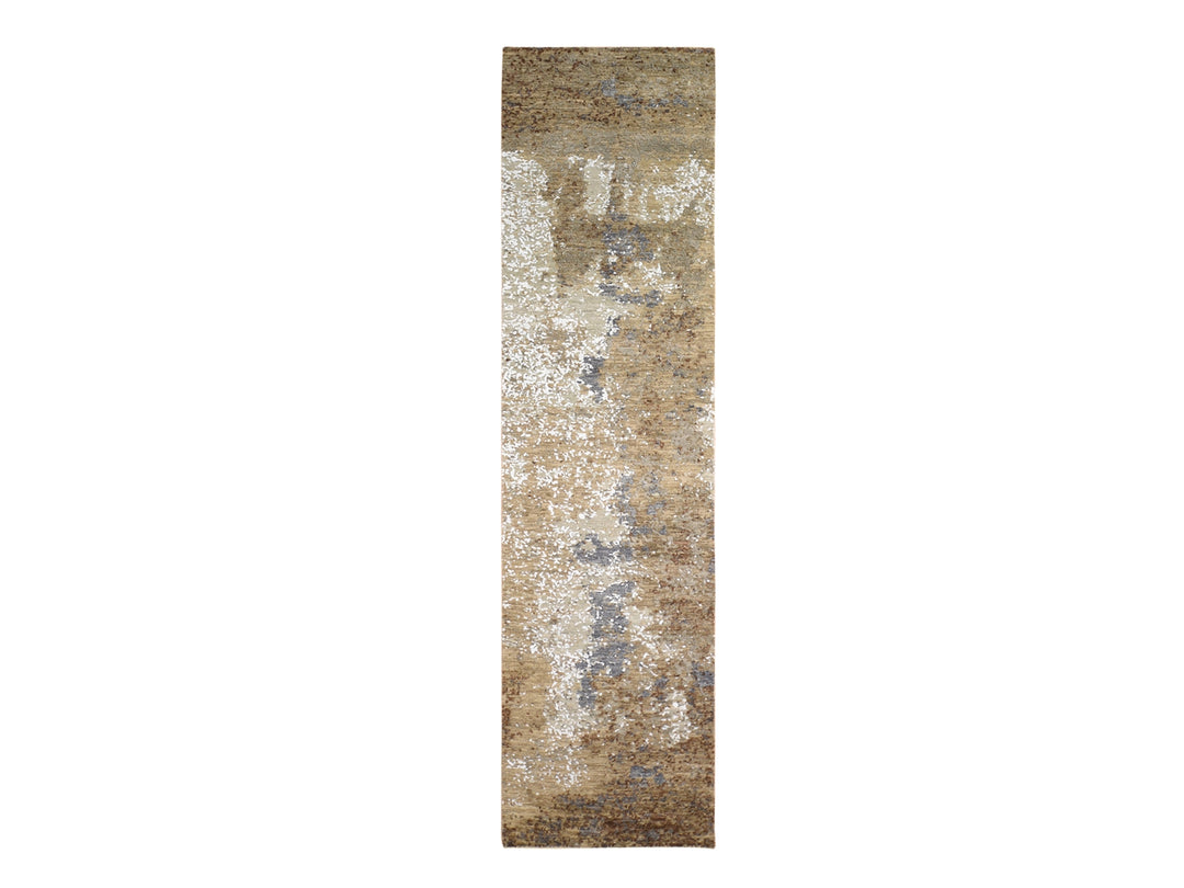 2'6" x 10'0" New Hand Knotted Brown Wool & Silk Runner Oriental Rug - MOA10266504