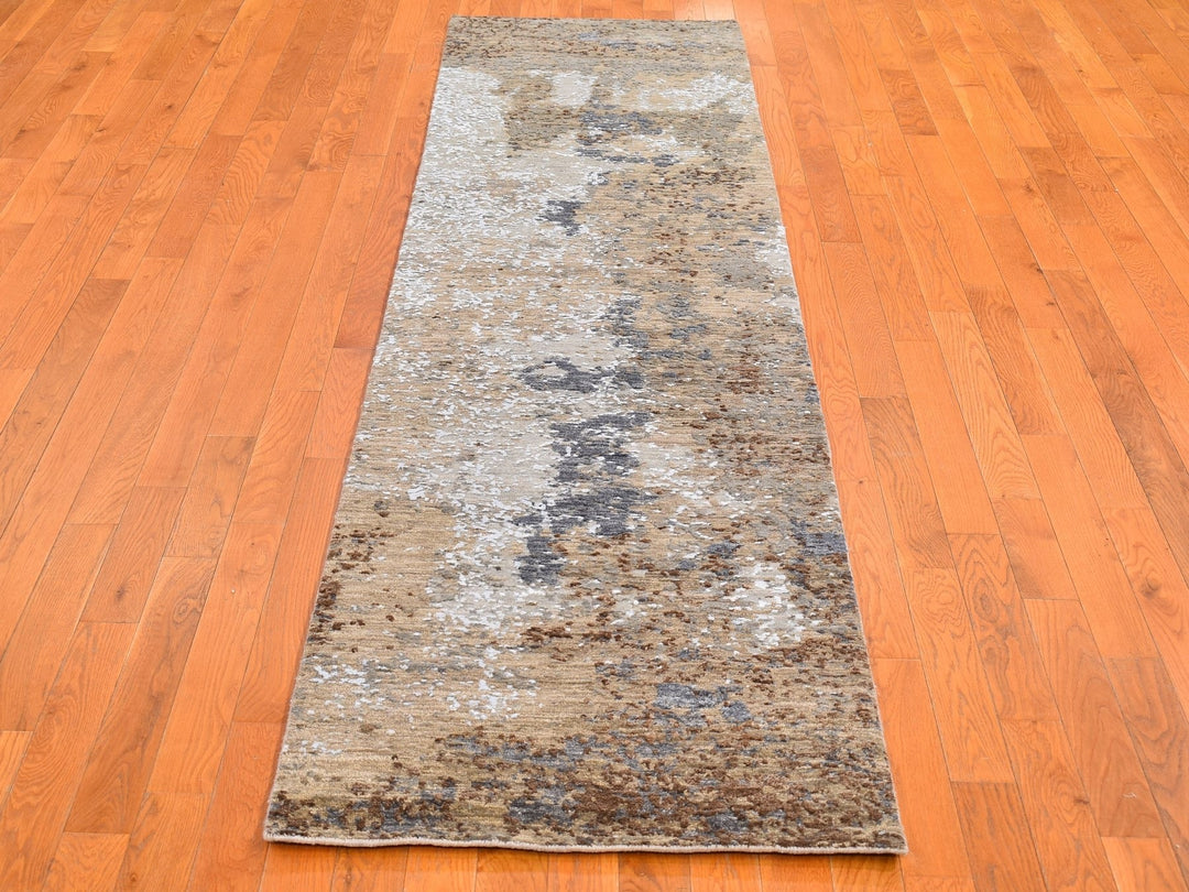 2'6" x 10'0" New Hand Knotted Brown Wool & Silk Runner Oriental Rug - MOA10266504