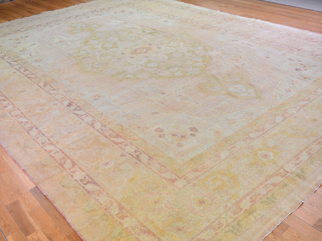 12'1" x 16'9" Vintage Hand Knotted Beige Wool Rectangle Oriental Rug - MOA10266505