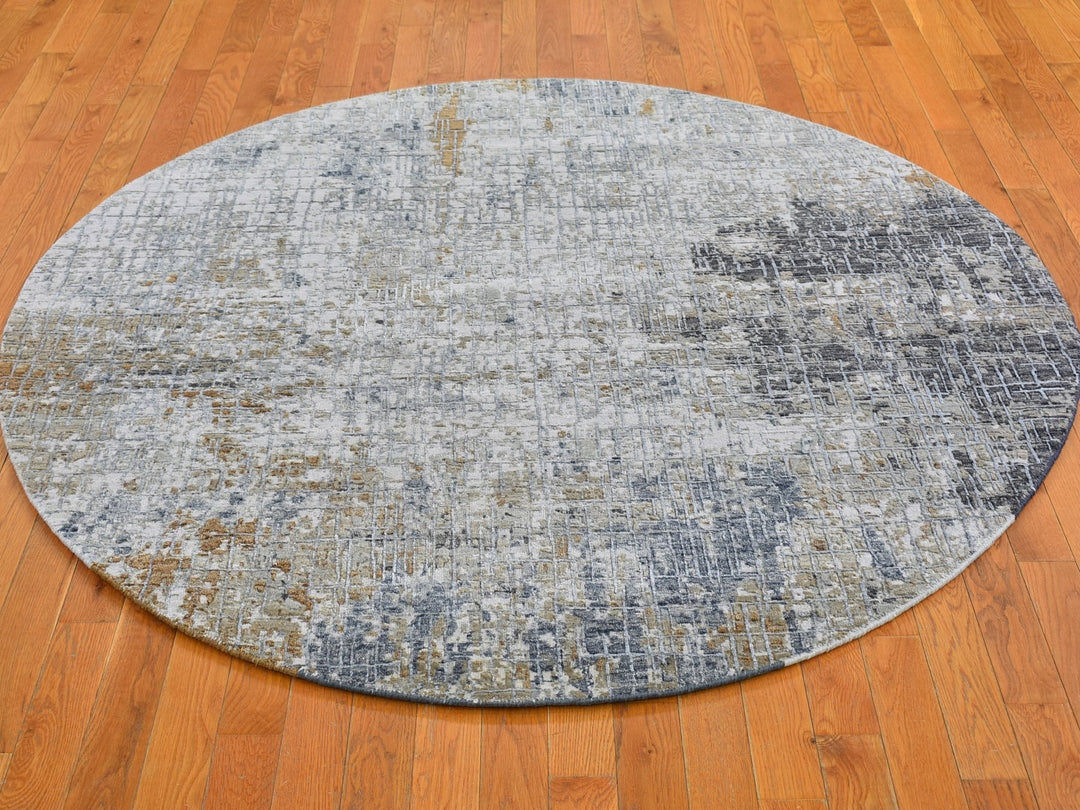 6'0" x 6'0" New Hand Knotted Grey Wool Rectangle Oriental Rug - MOA10266513
