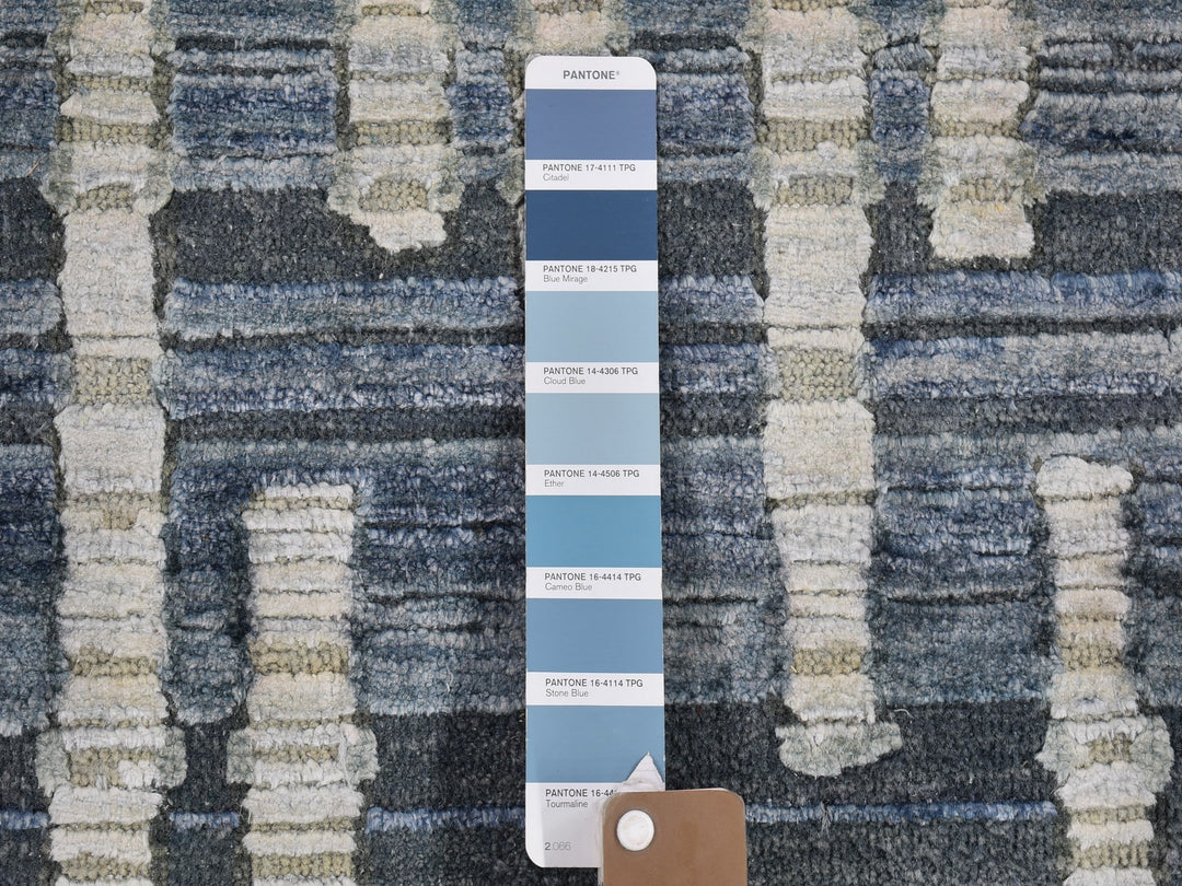 6'1" x 6'1" New Hand Knotted Blue Wool & Silk Rectangle Oriental Rug - MOA10266514