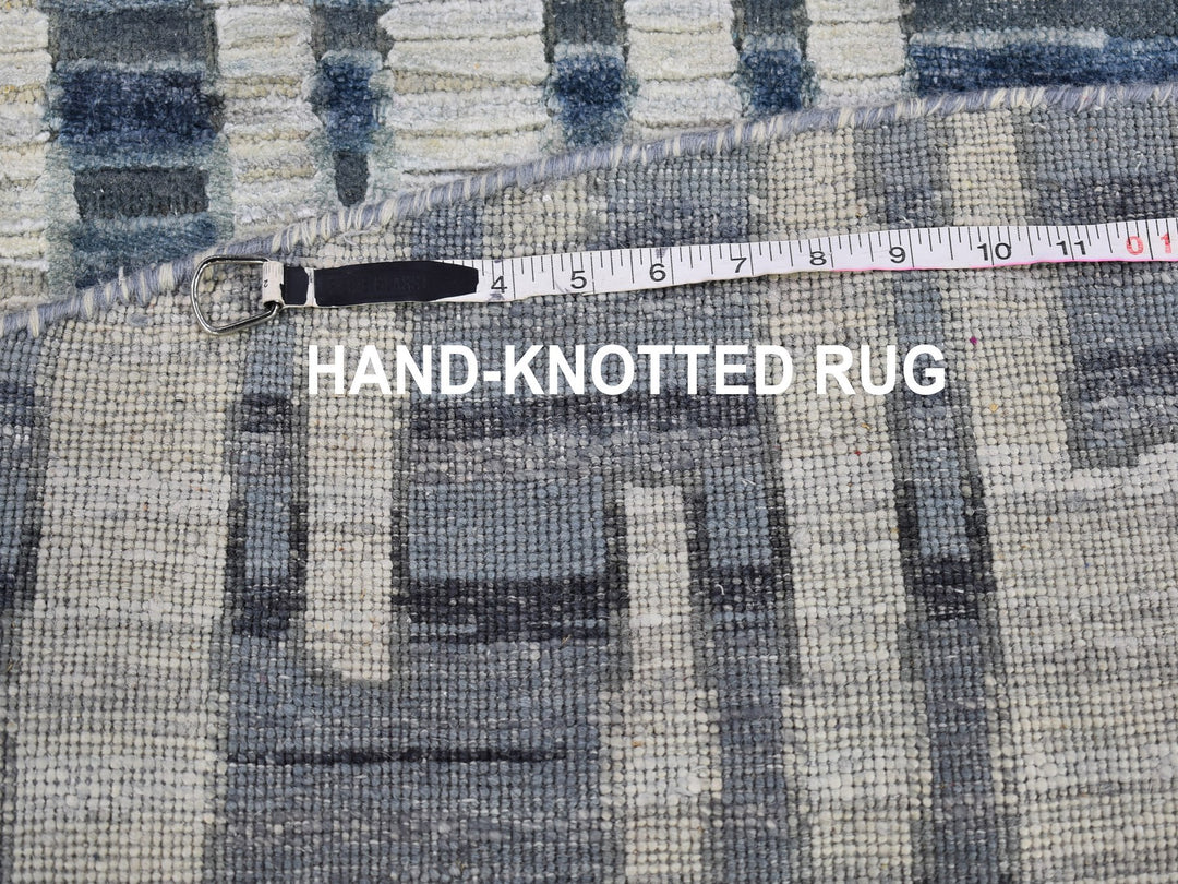 6'1" x 6'1" New Hand Knotted Blue Wool & Silk Rectangle Oriental Rug - MOA10266514