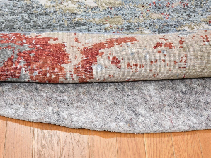 6'0" x 6'0" New Hand Knotted Grey Wool & Silk Round Oriental Rug - MOA10266516