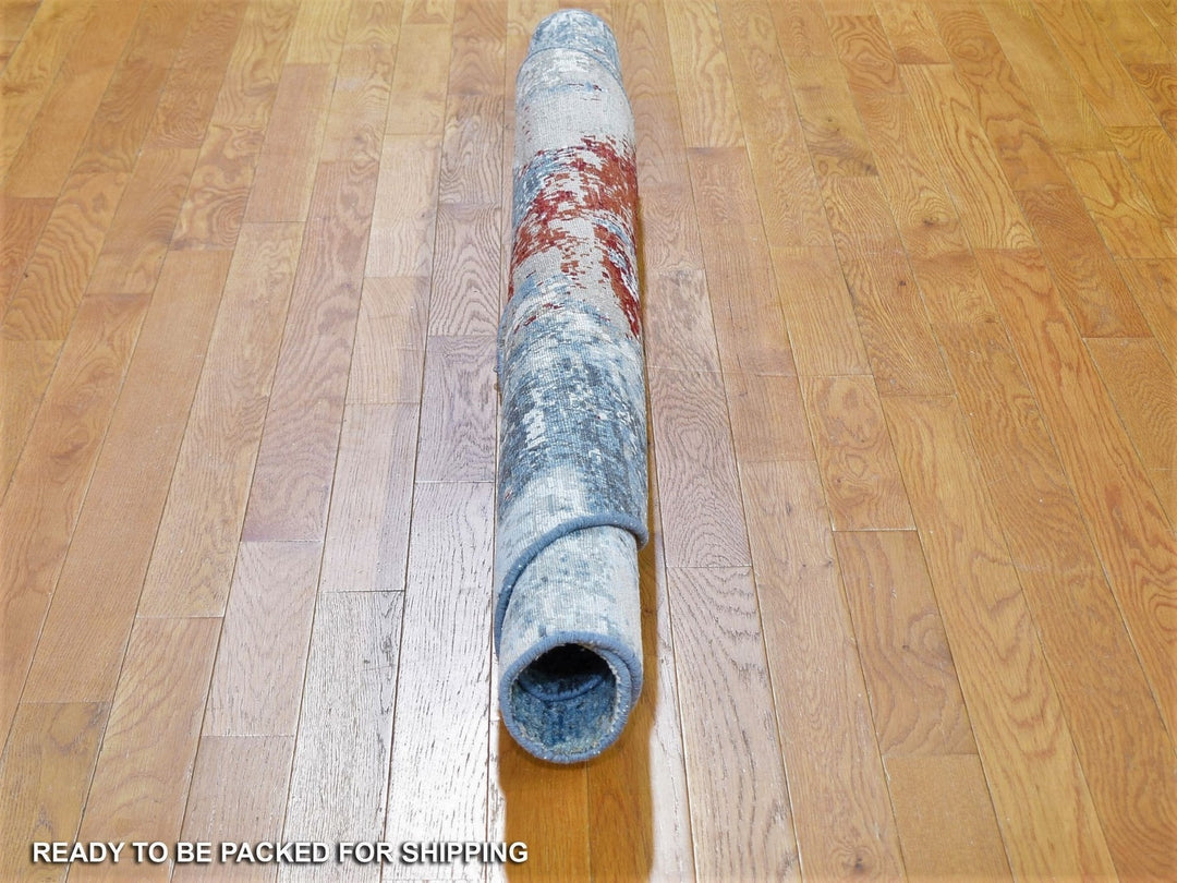 6'0" x 6'0" New Hand Knotted Grey Wool & Silk Round Oriental Rug - MOA10266516