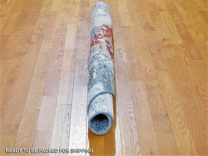 6'0" x 6'0" New Hand Knotted Grey Wool & Silk Round Oriental Rug - MOA10266516