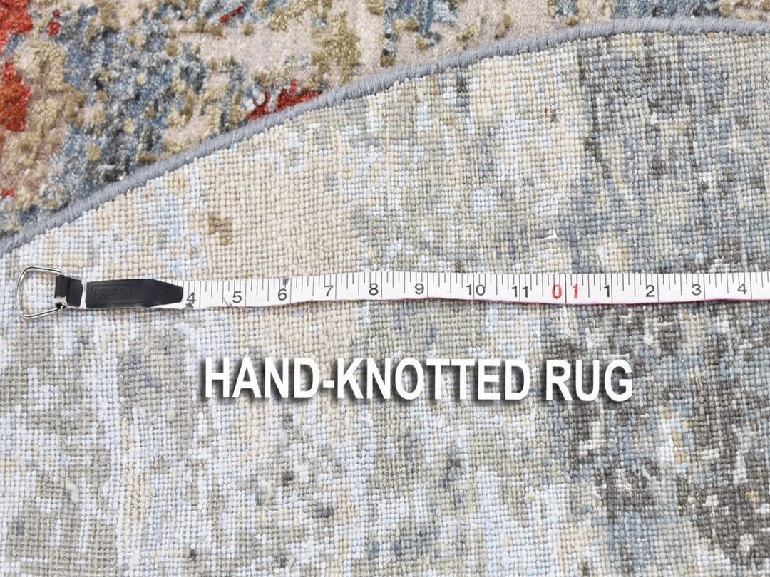 6'0" x 6'0" New Hand Knotted Grey Wool & Silk Round Oriental Rug - MOA10266516