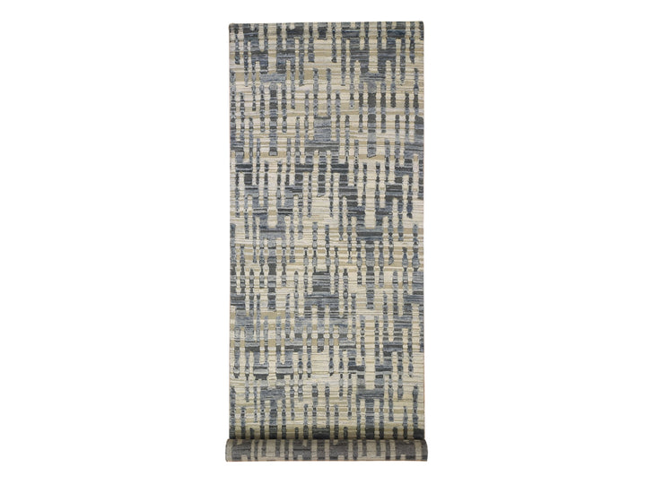 4'0" x 12'4" New Hand Knotted Blue Wool & Silk Rectangle Oriental Rug - MOA10266518