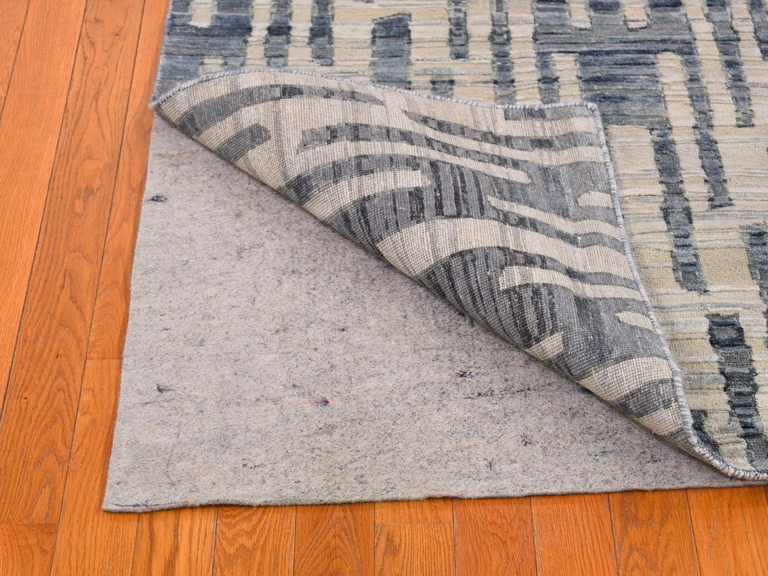 4'0" x 12'4" New Hand Knotted Blue Wool & Silk Rectangle Oriental Rug - MOA10266518