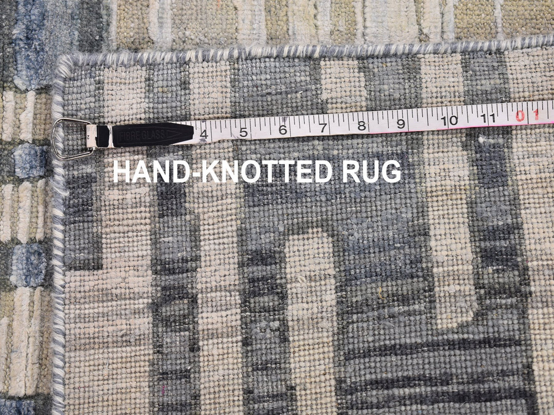 4'0" x 12'4" New Hand Knotted Blue Wool & Silk Rectangle Oriental Rug - MOA10266518
