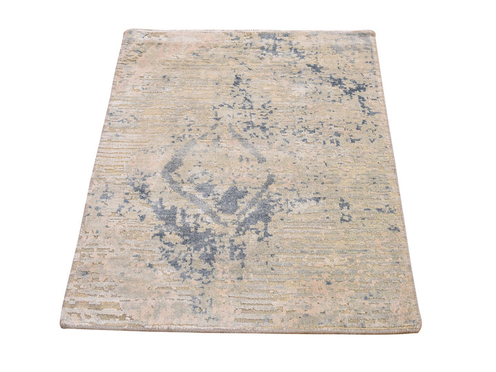 2'0" x 3'4" New Hand Knotted Ivory Wool & Silk Rectangle Oriental Rug - MOA10266520