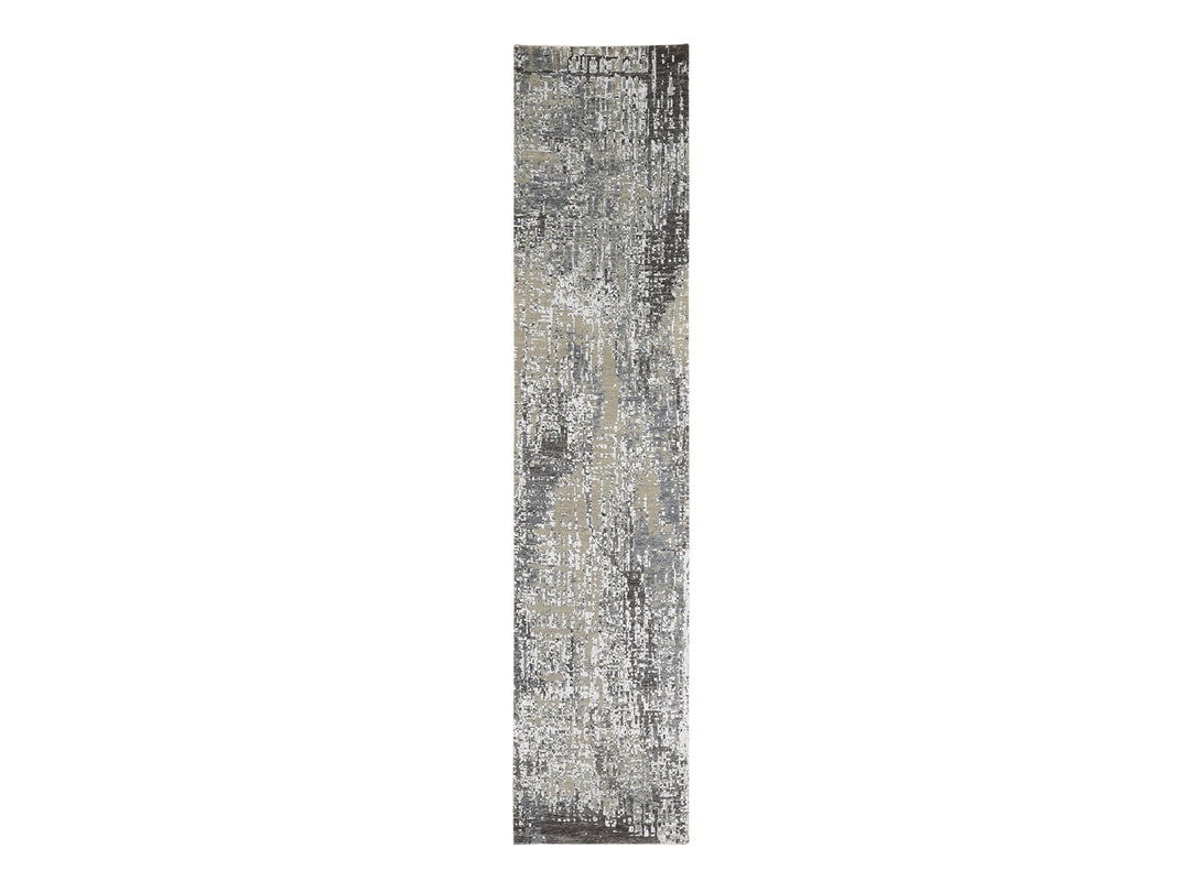 2'6" x 12'0" New Hand Knotted Grey Wool Runner Oriental Rug - MOA10266527