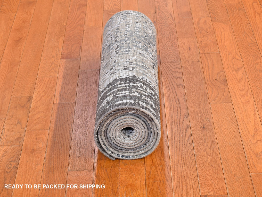 2'6" x 12'0" New Hand Knotted Grey Wool Runner Oriental Rug - MOA10266527