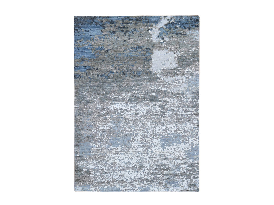 4'0" x 6'0" New Hand Knotted Grey Wool & Silk Rectangle Oriental Rug - MOA10266528