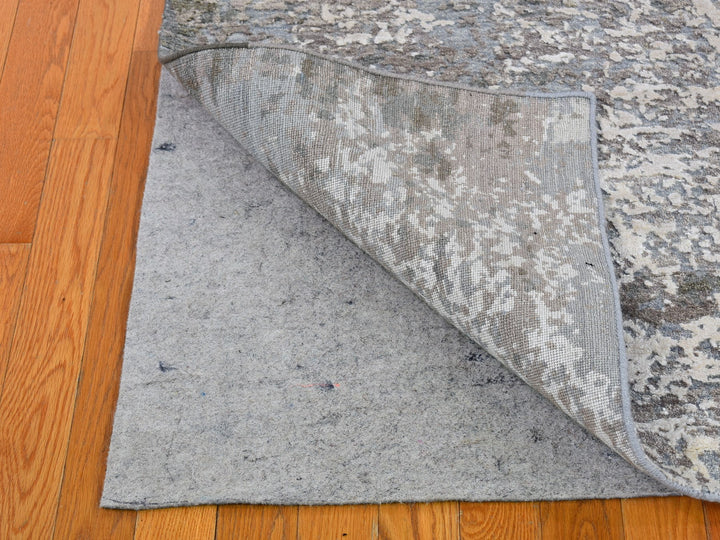 4'0" x 6'0" New Hand Knotted Grey Wool & Silk Rectangle Oriental Rug - MOA10266528