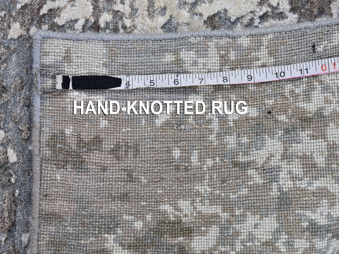 4'0" x 6'0" New Hand Knotted Grey Wool & Silk Rectangle Oriental Rug - MOA10266528