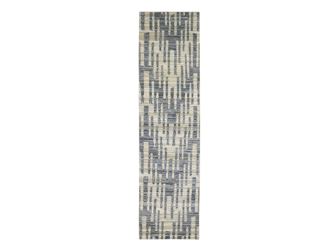 2'6" x 10'4" New Hand Knotted Blue Wool & Silk Rectangle Oriental Rug - MOA10266532
