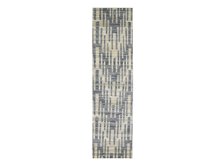 2'6" x 10'4" New Hand Knotted Blue Wool & Silk Rectangle Oriental Rug - MOA10266532