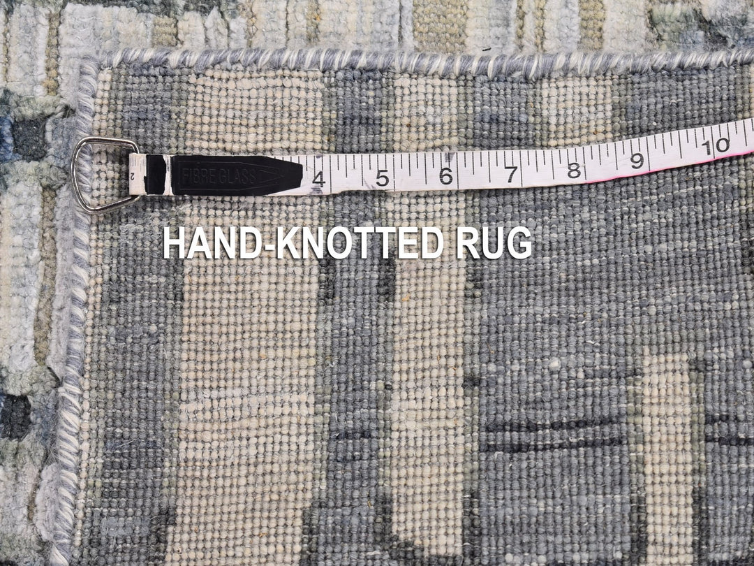2'6" x 10'4" New Hand Knotted Blue Wool & Silk Rectangle Oriental Rug - MOA10266532