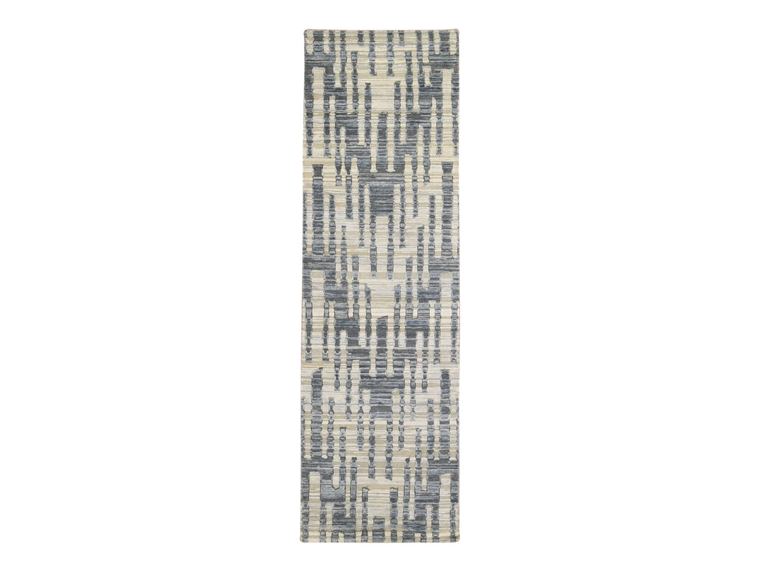 2'7" x 8'2" New Hand Knotted Blue Wool & Silk Rectangle Oriental Rug - MOA10266535