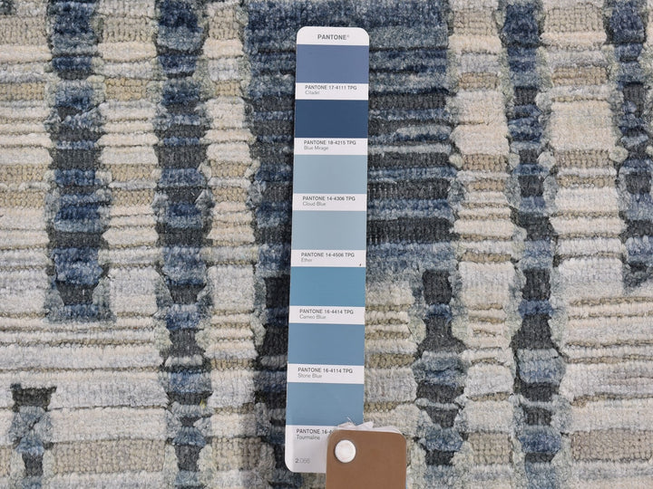 2'7" x 8'2" New Hand Knotted Blue Wool & Silk Rectangle Oriental Rug - MOA10266535