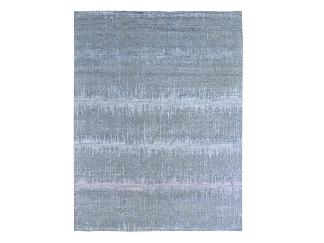 8'0" x 10'3" New Hand Knotted Grey Wool & Silk Rectangle Oriental Rug - MOA10266543