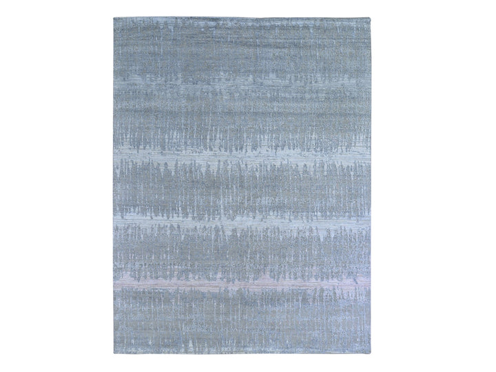 8'0" x 10'3" New Hand Knotted Grey Wool & Silk Rectangle Oriental Rug - MOA10266543