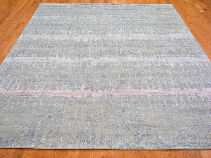 8'0" x 10'3" New Hand Knotted Grey Wool & Silk Rectangle Oriental Rug - MOA10266543