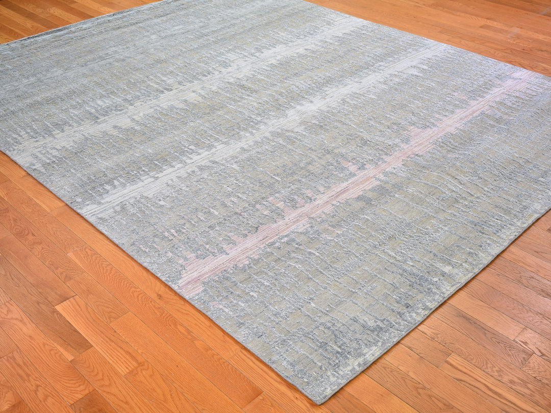8'0" x 10'3" New Hand Knotted Grey Wool & Silk Rectangle Oriental Rug - MOA10266543
