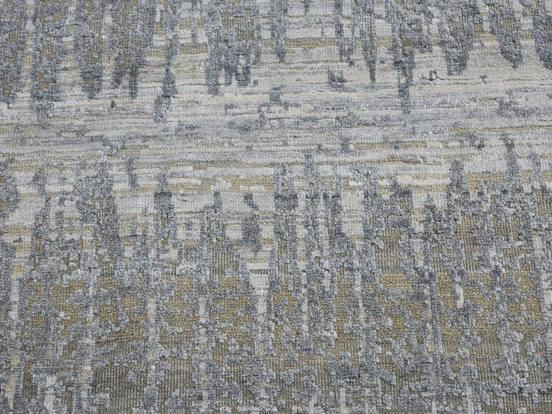 8'0" x 10'3" New Hand Knotted Grey Wool & Silk Rectangle Oriental Rug - MOA10266543