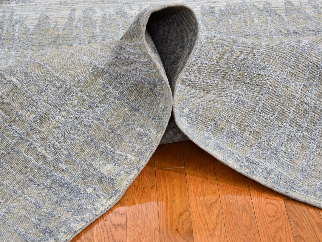 8'0" x 10'3" New Hand Knotted Grey Wool & Silk Rectangle Oriental Rug - MOA10266543