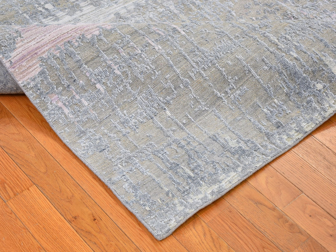 8'0" x 10'3" New Hand Knotted Grey Wool & Silk Rectangle Oriental Rug - MOA10266543