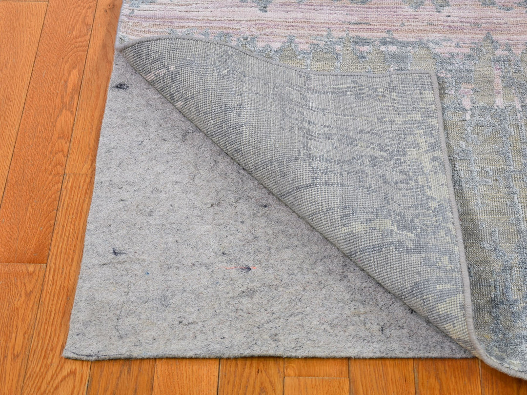 8'0" x 10'3" New Hand Knotted Grey Wool & Silk Rectangle Oriental Rug - MOA10266543